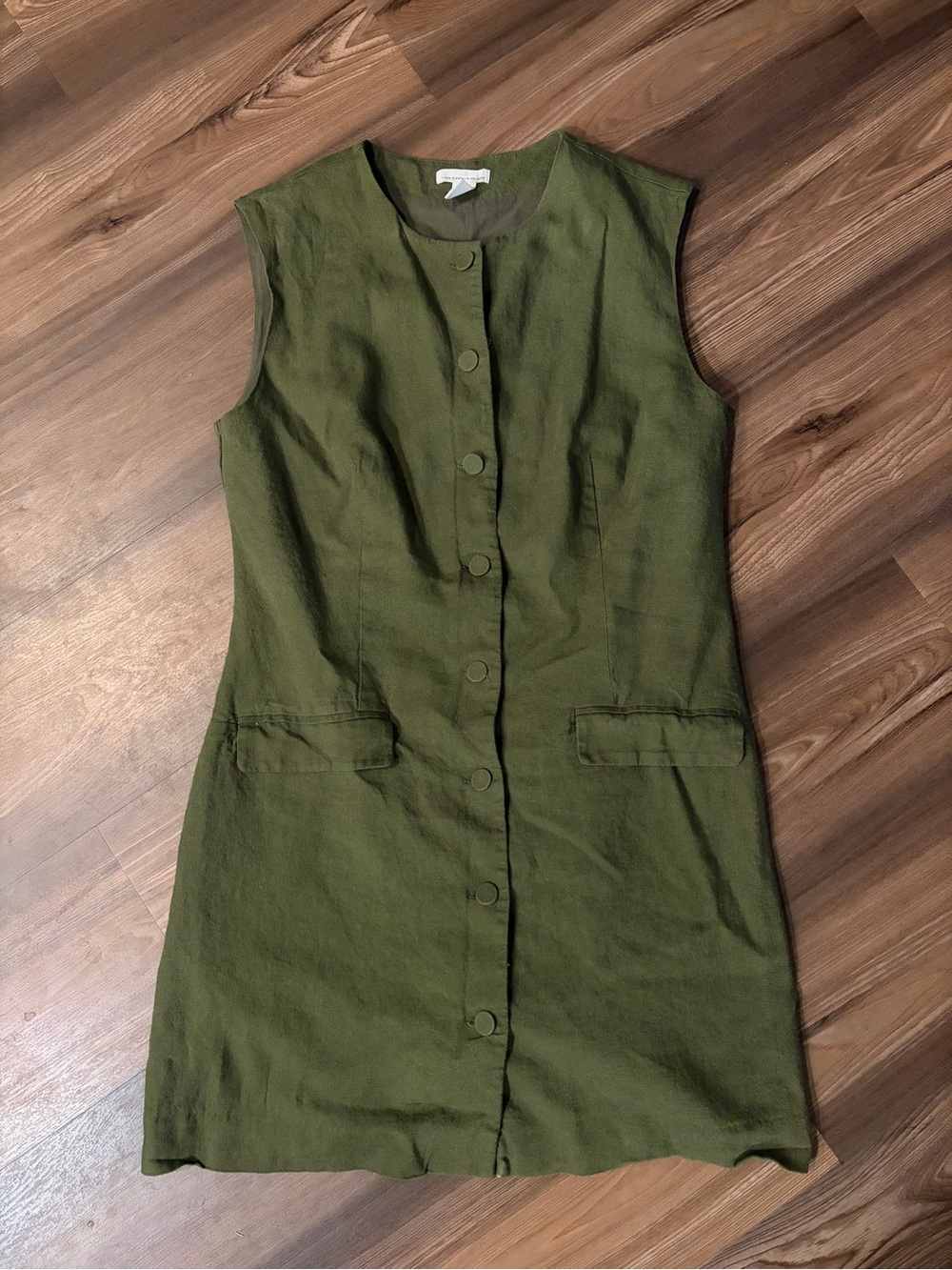 H&M Sleeveless Olive Green Button-Front Shift Dress